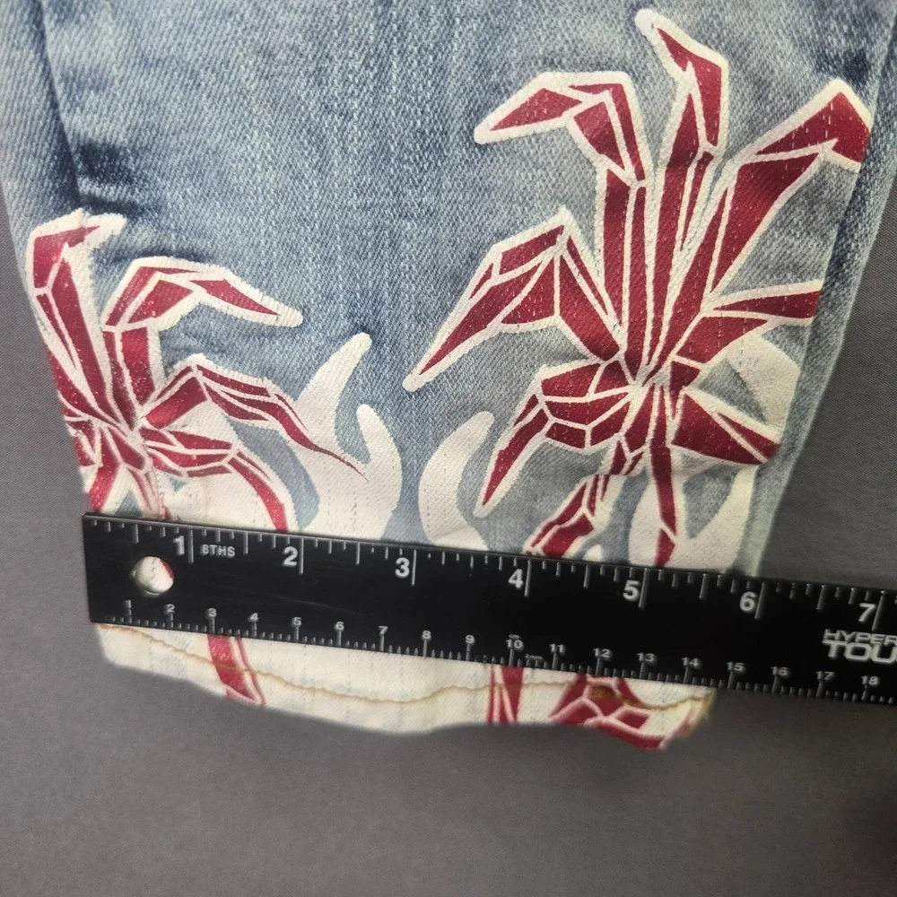 Preme Jeans Rest In Paradise Distressed Graphic Denim 34x33 Blue Palm Tree Slim
